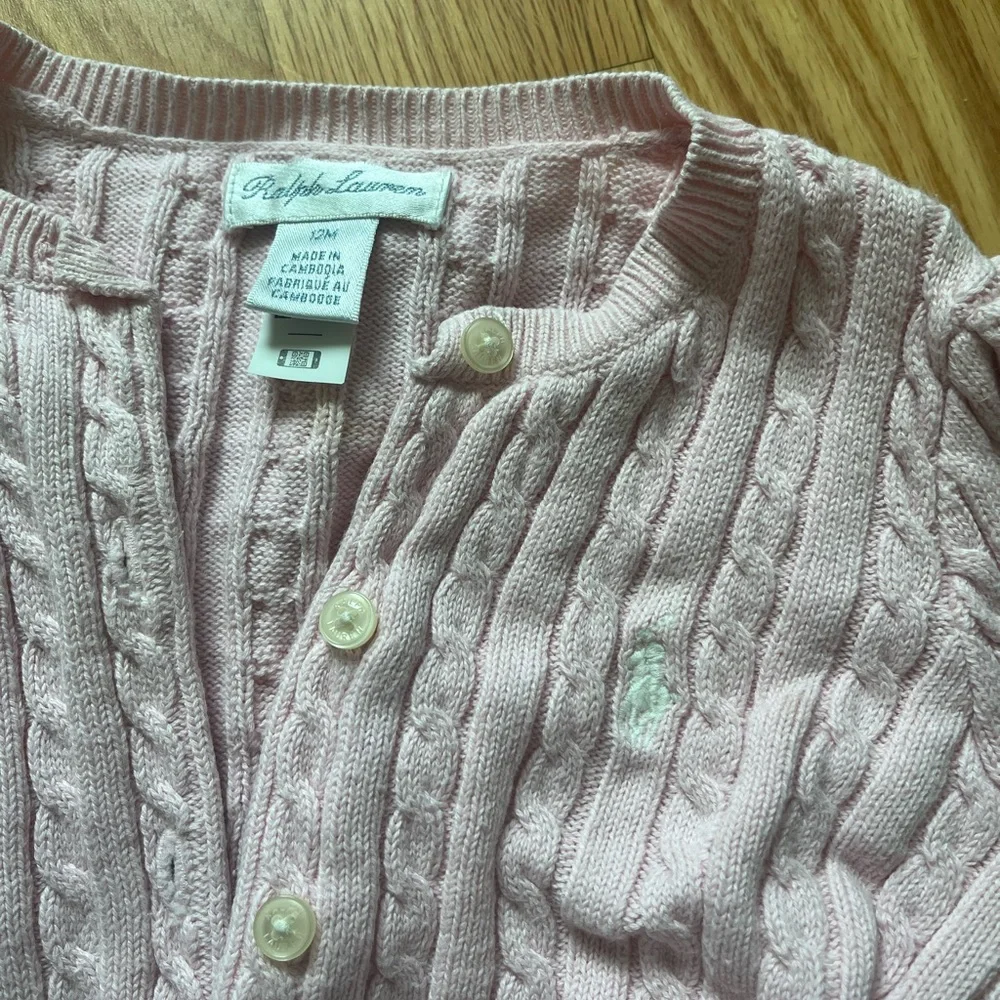 Light Pink Ralph Lauren Mini Cable Cardigan Sweater 12mo